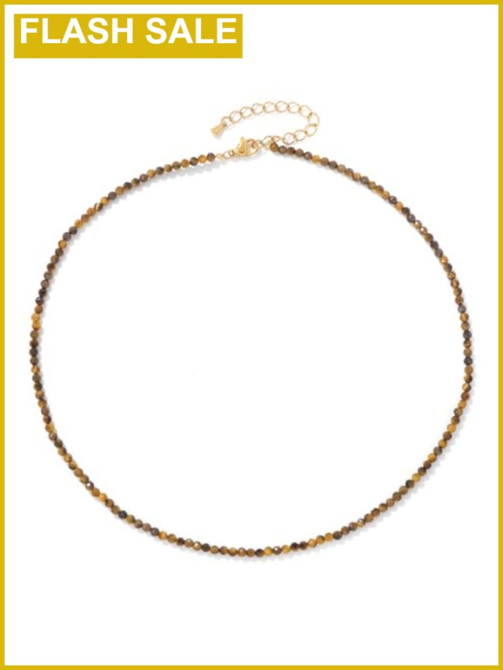 3mm Tiger Eye Beaded Choker Necklace Gold Plated Stainless Steel Healing Crystal